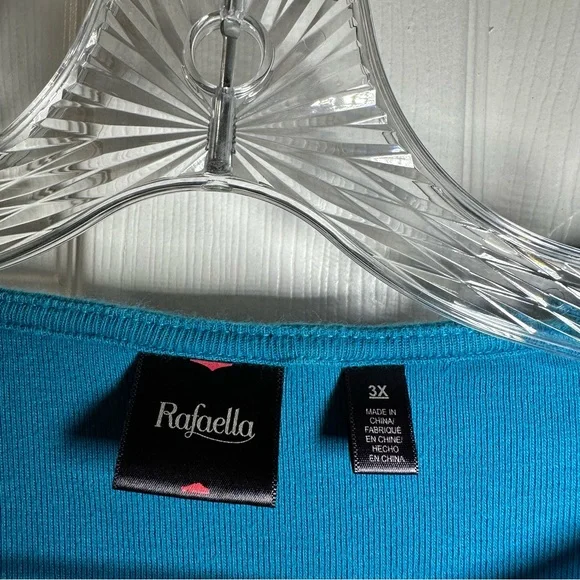 Rafaella Blue/Teal Knit Scoop Neck 3/4 Sleeve Blouse 3X - Picture 2 of 8